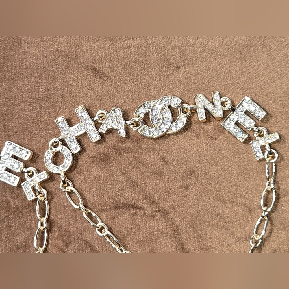 Gold Tone Logo Bracelet With Rocks - Picture 7 of 14